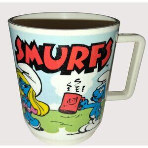 Vintage 1980 Smurfs Plastic Mug With Colorful Comic Graphics•92